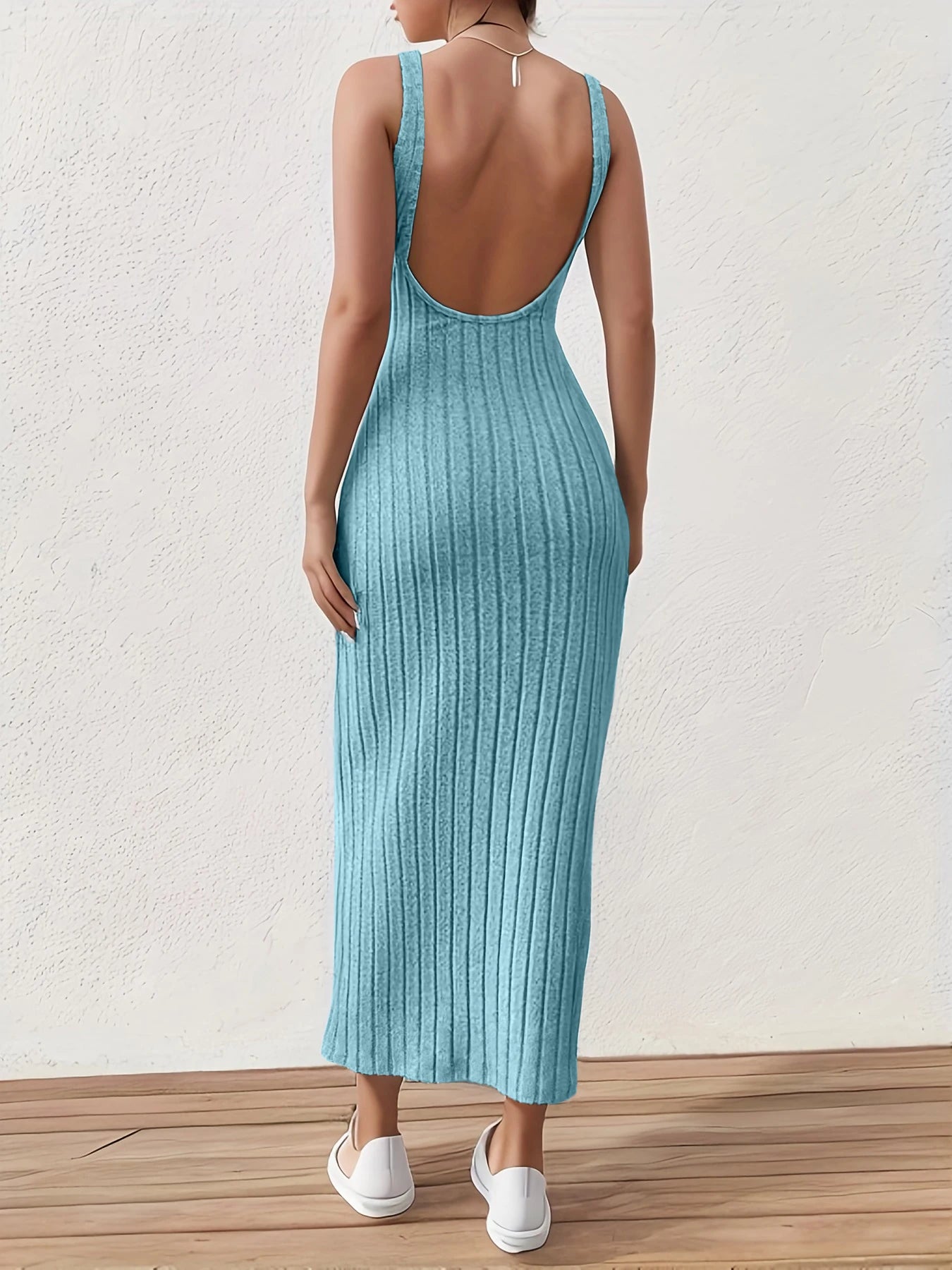 Backless Ribbed Day Dress