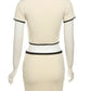 Ribbed 2 Piece Set Polo Neck Button Cropped Top +Mini Skirt Set