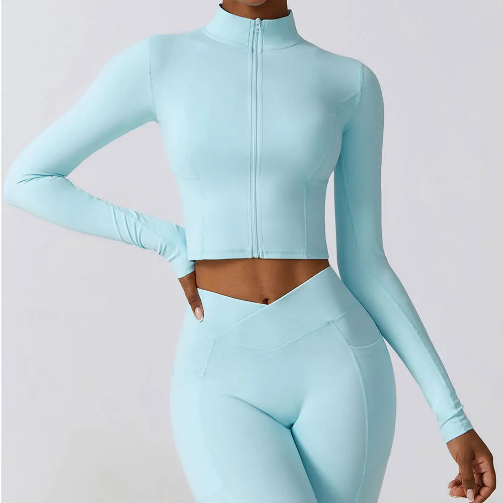 High Elastic Cropped Zip up Jacket