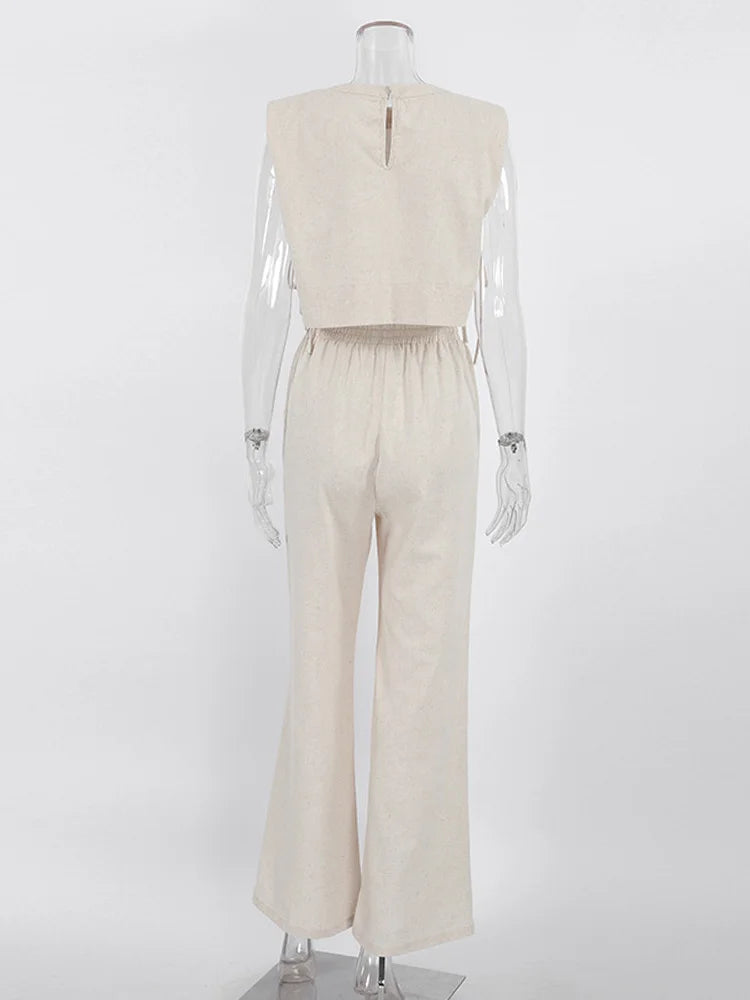 Linen Cropped Top & Trouser Set