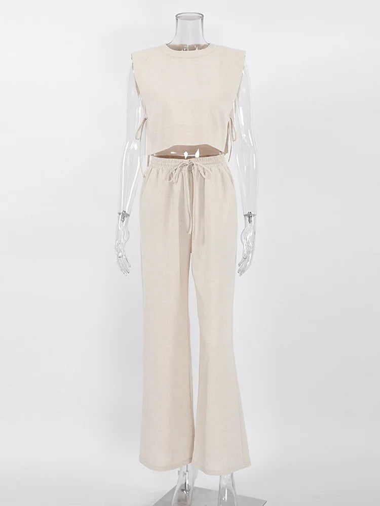 Linen Cropped Top & Trouser Set